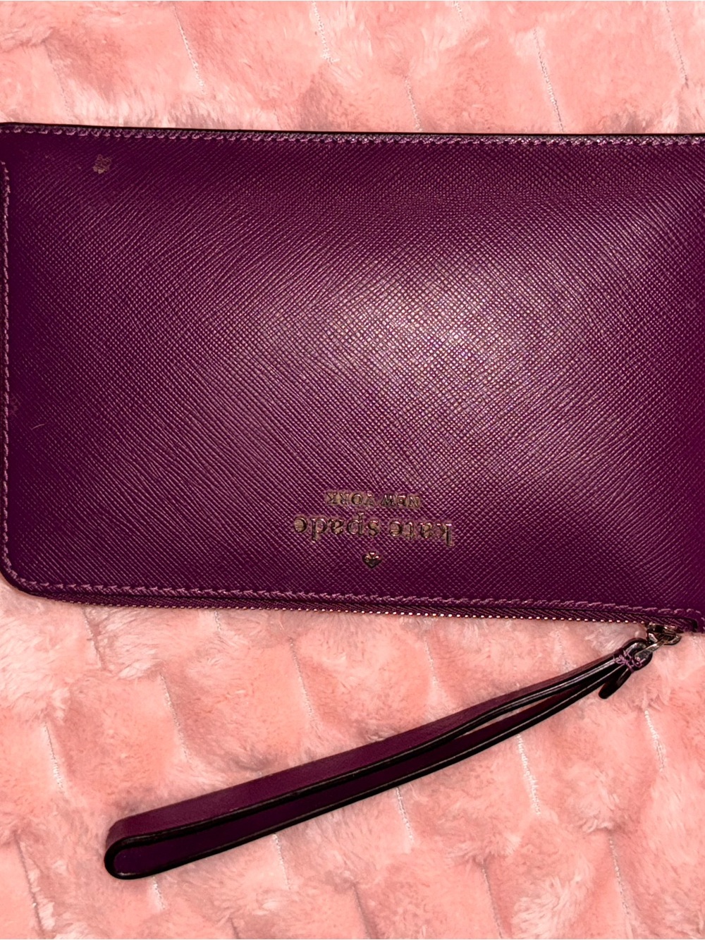 kate spade Magenta Saffiano Wristlet Card Holder with Gold Logo